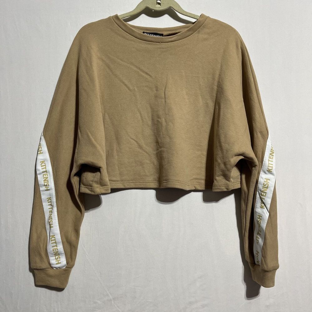 Kittenish Sweatshirt Women's Small Brown‎ Long Sleeve Crew Neck Pullover Cropped